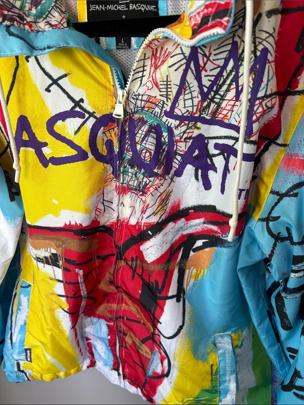 Jean-Michel Basquiat x Members Only Multi-Color Windbreaker Hooded Jacket sz L